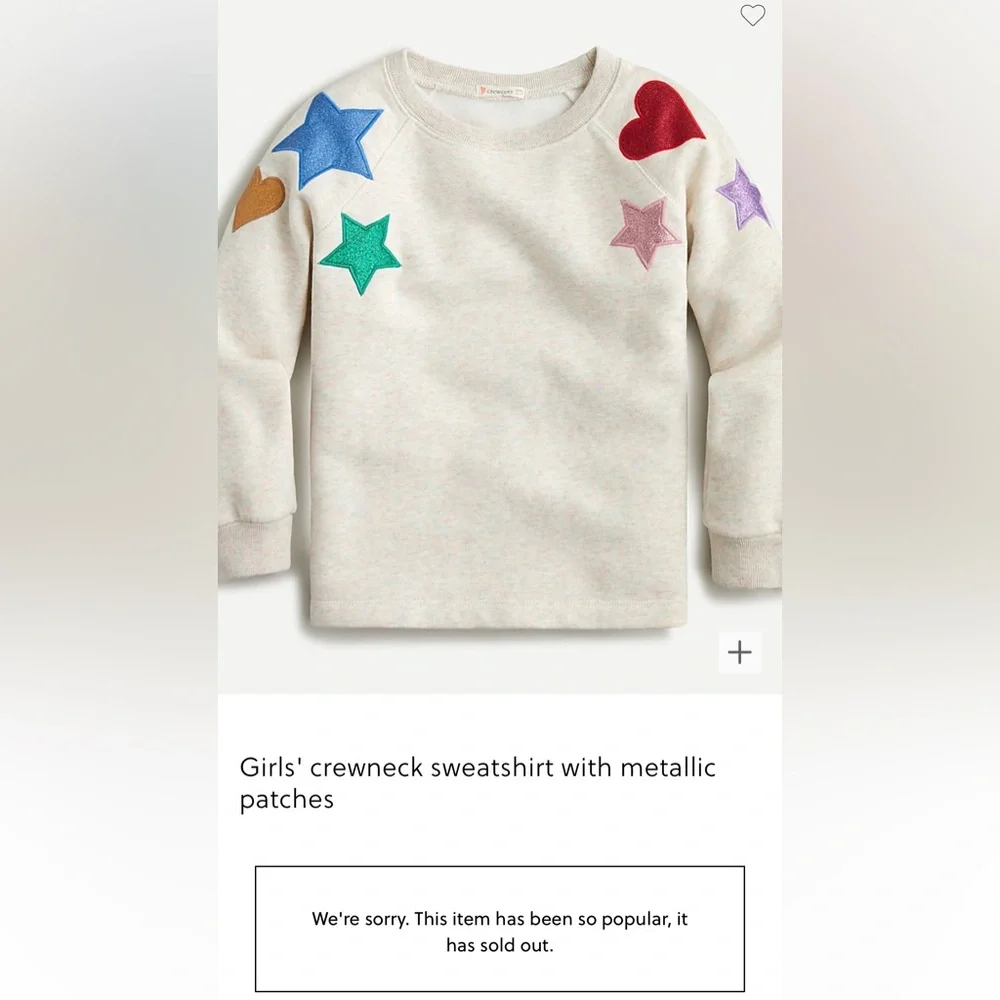 NWT / Crewcuts Girls' crewneck sweatshirt with metallic patches - Picture 1 of 2